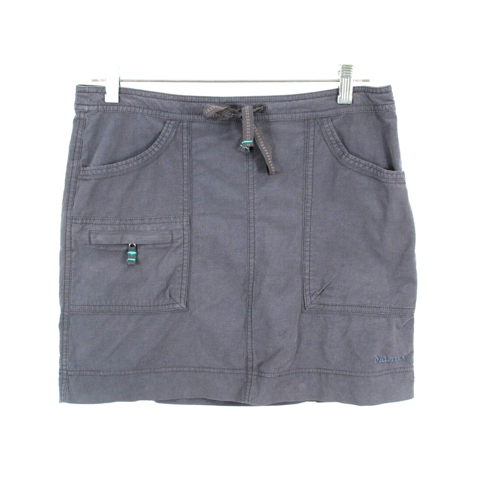 Marmot Mini Pull On Cargo Skirt Womens 4 Gray Stretch Zip Pockets Drawstring
